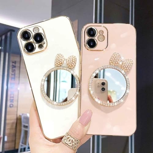 KC Back Cover for Oppo F31 Pro 5G - Round Bow Mirror Electroplated Soft Silicone Camera Protection Case - Pink - Image 5