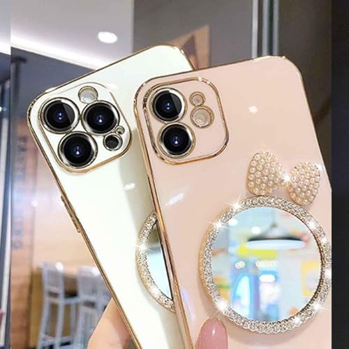 KC Back Cover for Oppo F31 Pro 5G - Round Bow Mirror Electroplated Soft Silicone Camera Protection Case - Pink - Image 3