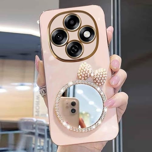 KC Back Cover for Oppo F31 Pro 5G - Round Bow Mirror Electroplated Soft Silicone Camera Protection Case - Pink - Image 4