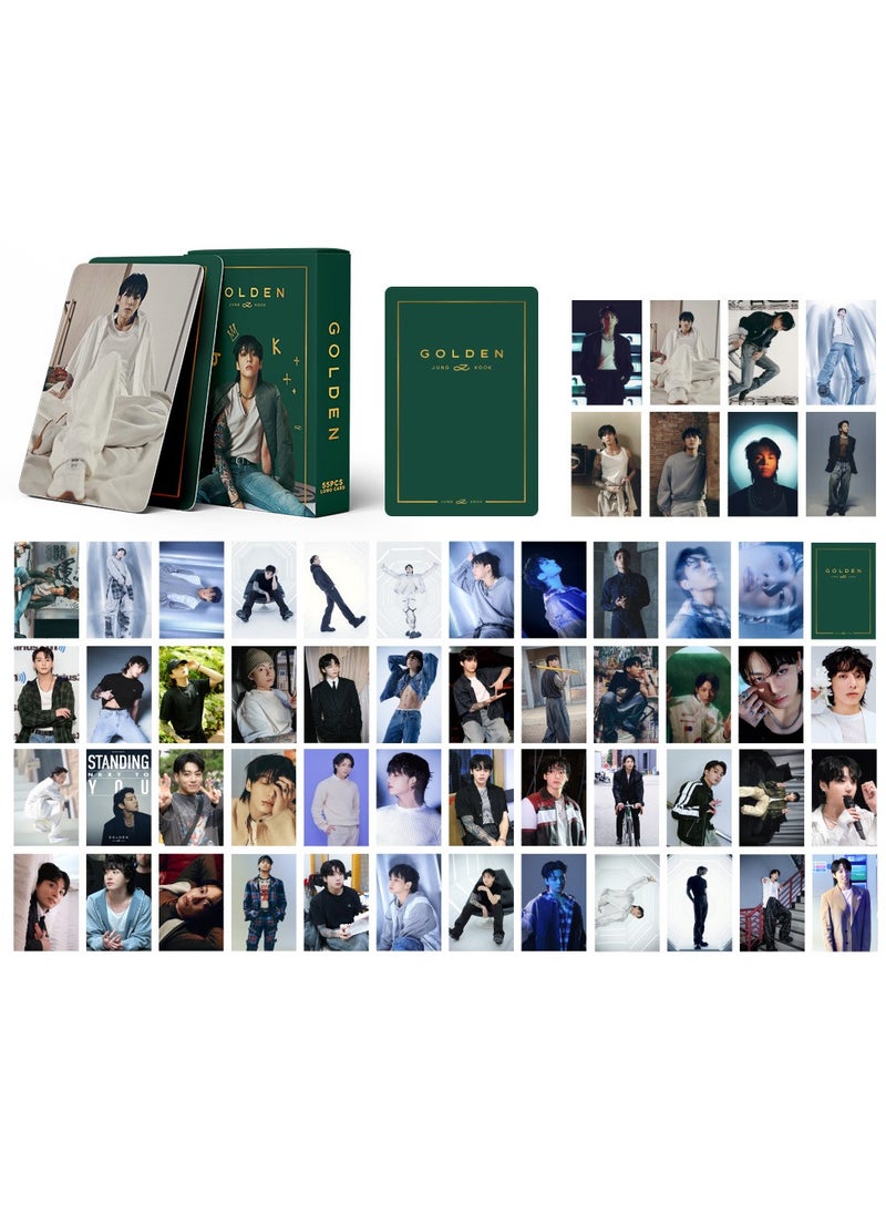 xozgdovg Integrate small card KPOP Korean Wave photo card 55 boxed DIY collection IVE support Jungkook dark green -GOLDEN 