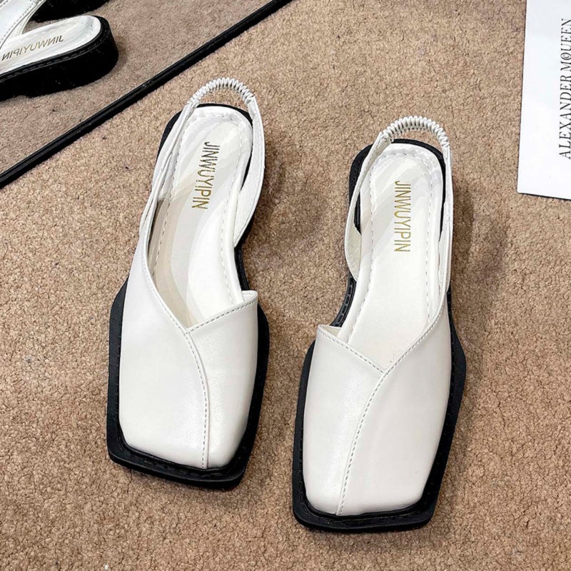 Flat Mules: Off-White Size 37 Elegant Fairy-Inspired Design - Square-Toe Silhouette Open-Toe Breathable Footwear for Casual Semi-Formal Summer Wear - Image 1