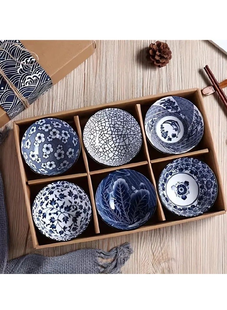 Japanese ceramic rice bowl, 4.5-inch blue and white porcelain dinnerware set  - Image 1