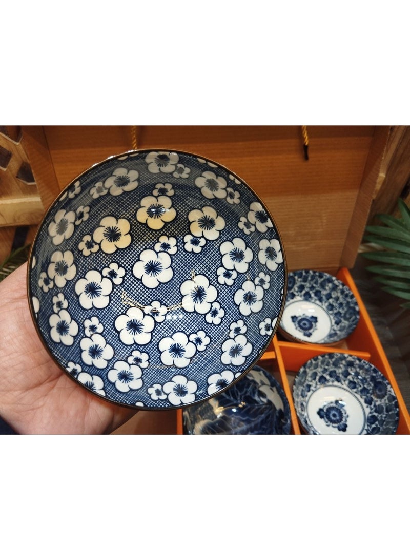 Japanese ceramic rice bowl, 4.5-inch blue and white porcelain dinnerware set  - Image 3