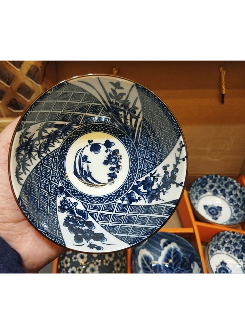 Japanese ceramic rice bowl, 4.5-inch blue and white porcelain dinnerware set  - Image 4