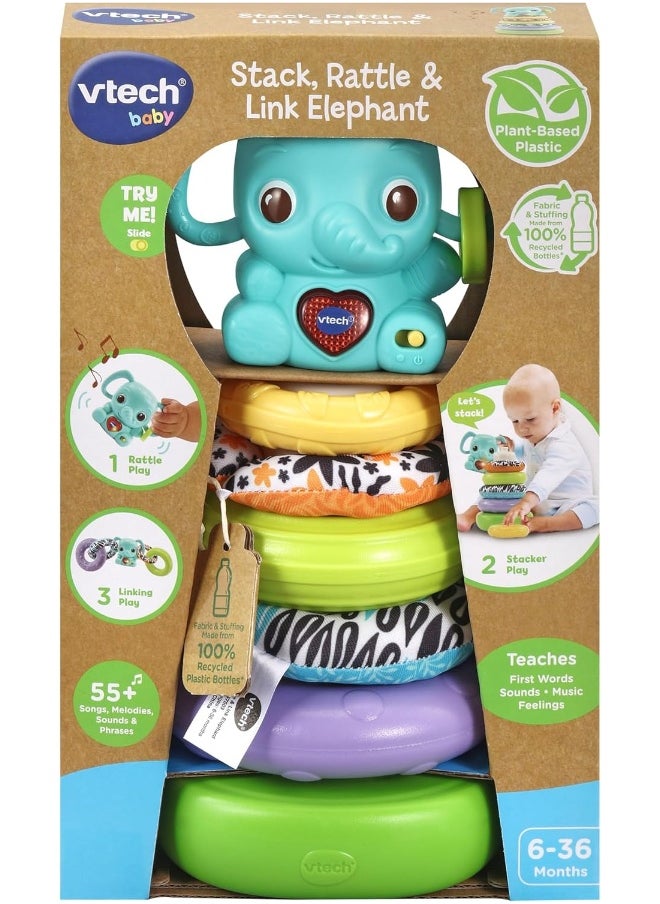 VTech Stack & Link Elephant | Developmental Ring Stacking with Rattle Elephant Baby Toy