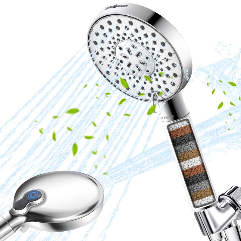Ryamen Filtered Shower Head with Handheld, High Pressure 9-Spray Modes Detachable Shower Head with Filter for Hard Water-Remove Chlorine & Impurities, Improve Skin & Hair Health, 2 Filters, Chrome - Image 1