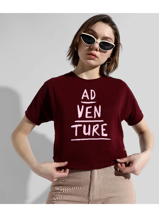 Campus Sutra Women's Maroon Printed Regular Fit Top