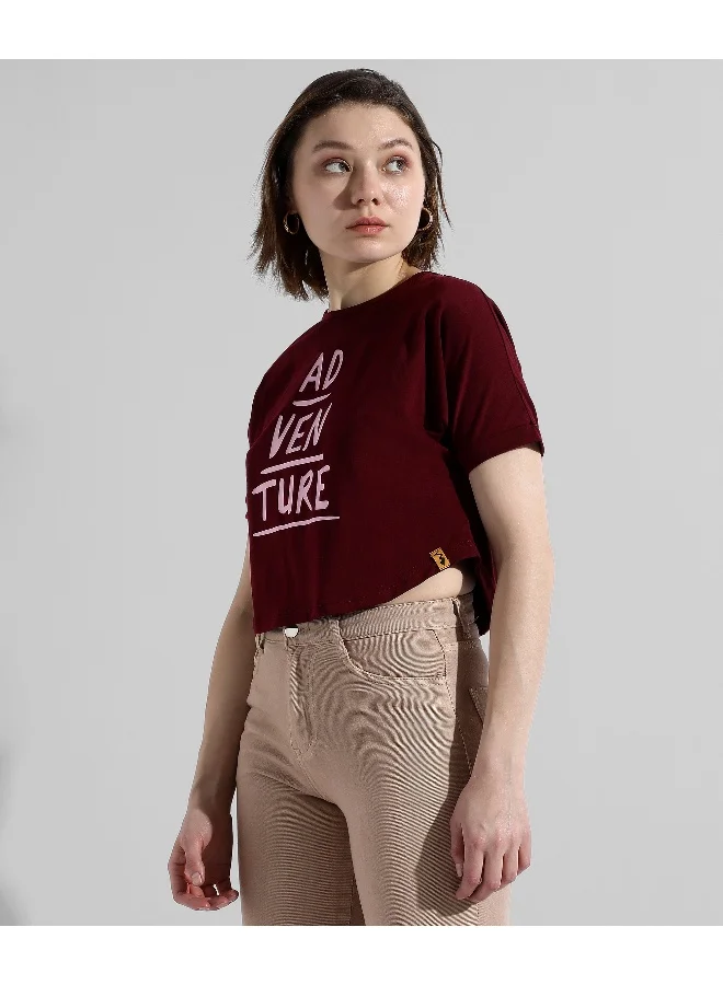 Campus Sutra Women's Maroon Printed Regular Fit Top