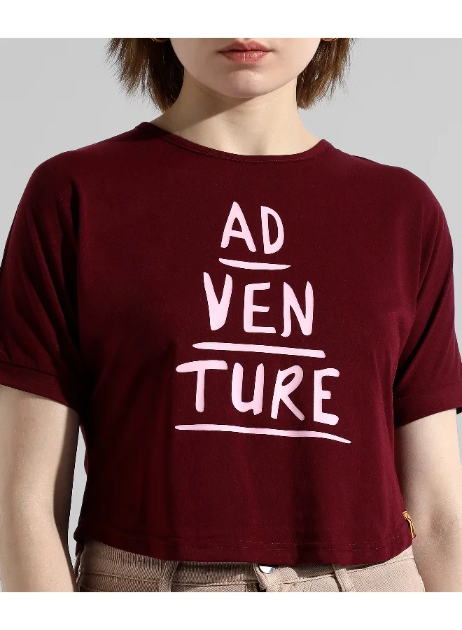 Campus Sutra Women's Maroon Printed Regular Fit Top