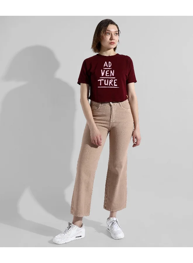 Campus Sutra Women's Maroon Printed Regular Fit Top