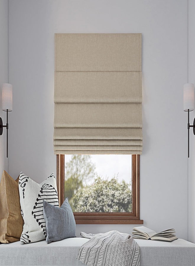 Sun Zero Preble Textured Total Blackout Cordless Roman Shade, 33" x 64", Beige - Image 1