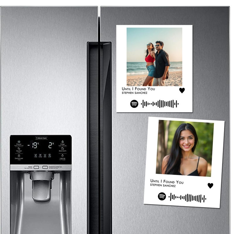 The Gift berry مغناطيس ثلاجة مخصص لرمز أغاني سبوتيفاي مع صورة | هدية موسيقية مخصصة للأزواج، الذكرى السنوية، عيد الميلاد | مغناطيس صورة بحجم 4x3.5 بوصة | أبيض - Image 1