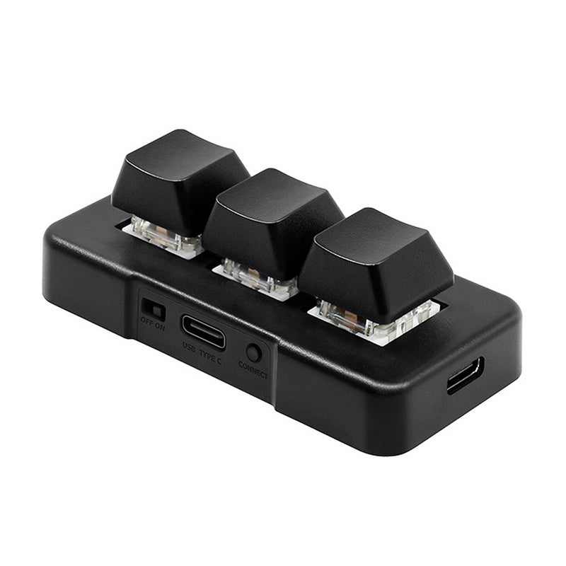 لوحة مفاتيح مخصصة مصغرة ثلاثة مفاتيح MK321-Pro مع مفتاح ميكانيكي أزرق، اتصالات USB+2.4G+Bluetooth، للعمل واللعب والوسائط المتعددة، لون أسود - Image 1