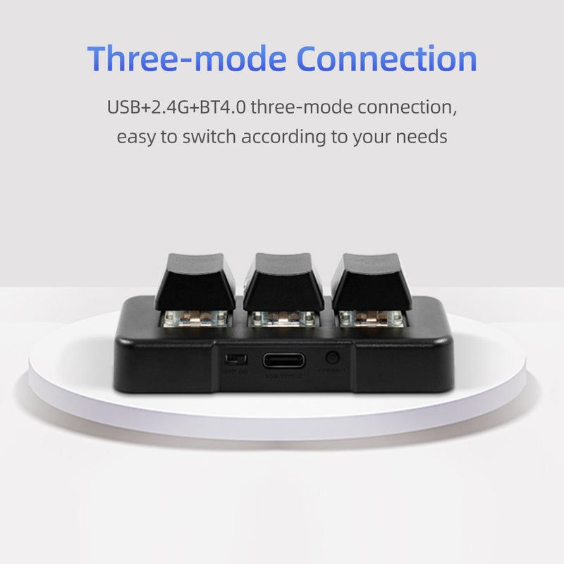 لوحة مفاتيح مخصصة مصغرة ثلاثة مفاتيح MK321-Pro مع مفتاح ميكانيكي أزرق، اتصالات USB+2.4G+Bluetooth، للعمل واللعب والوسائط المتعددة، لون أسود - Image 2