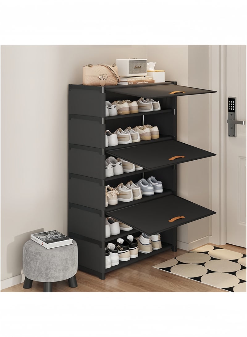 GGEROU Portable Shoe Rack Organizer 7-Tier Shoe Cabinet 21-Pair shoe Storage Free Standing Stackable Space Shoe Rack dust-proof design for entrance door, Black - Image 1