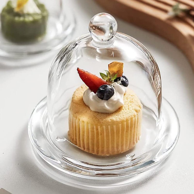 azzeell Glass Dessert Dome with Base, Mini Decorative Cake Tray with Glass Dome Cover, Cake Fruit Display Server Tray for Kitchen, Party, Weddings, Appetizer Dessert and Cheese Serving Platter - Image 1