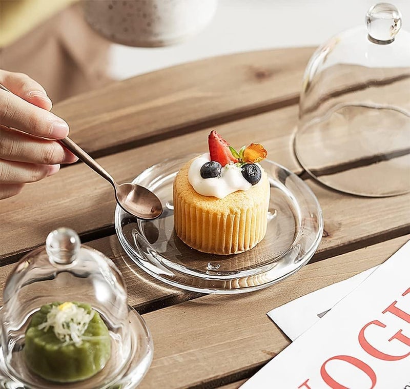 azzeell Glass Dessert Dome with Base, Mini Decorative Cake Tray with Glass Dome Cover, Cake Fruit Display Server Tray for Kitchen, Party, Weddings, Appetizer Dessert and Cheese Serving Platter - Image 3
