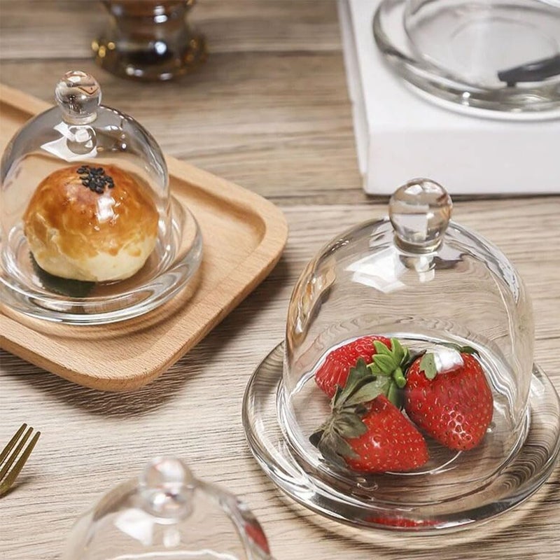 azzeell Glass Dessert Dome with Base, Mini Decorative Cake Tray with Glass Dome Cover, Cake Fruit Display Server Tray for Kitchen, Party, Weddings, Appetizer Dessert and Cheese Serving Platter - Image 5