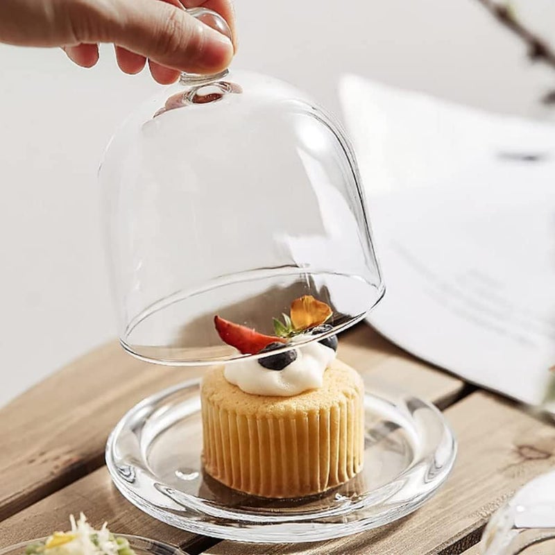 azzeell Glass Dessert Dome with Base, Mini Decorative Cake Tray with Glass Dome Cover, Cake Fruit Display Server Tray for Kitchen, Party, Weddings, Appetizer Dessert and Cheese Serving Platter - Image 4