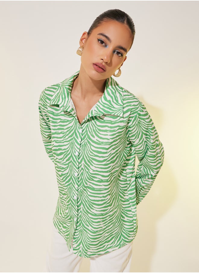 Take Two - Animal Print Buttoned Oversized Shirt - Image 1