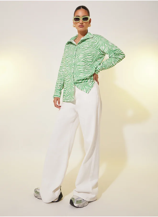 ستايلي Animal Print Buttoned Oversized Shirt