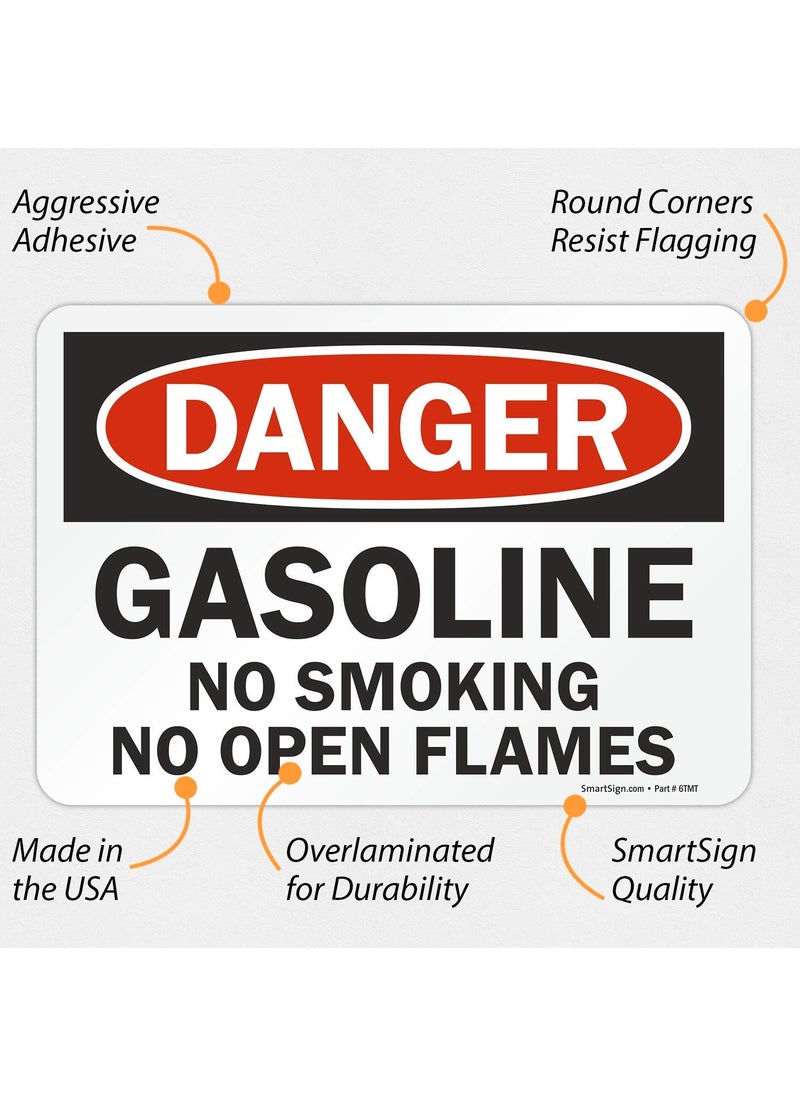 SmartSign SmartSign  U91240ND_7x10 Danger  Gasoline No Smoking No Open Flames Label  7 x 10 Laminated Vinyl BlackRed on White  - Image 2