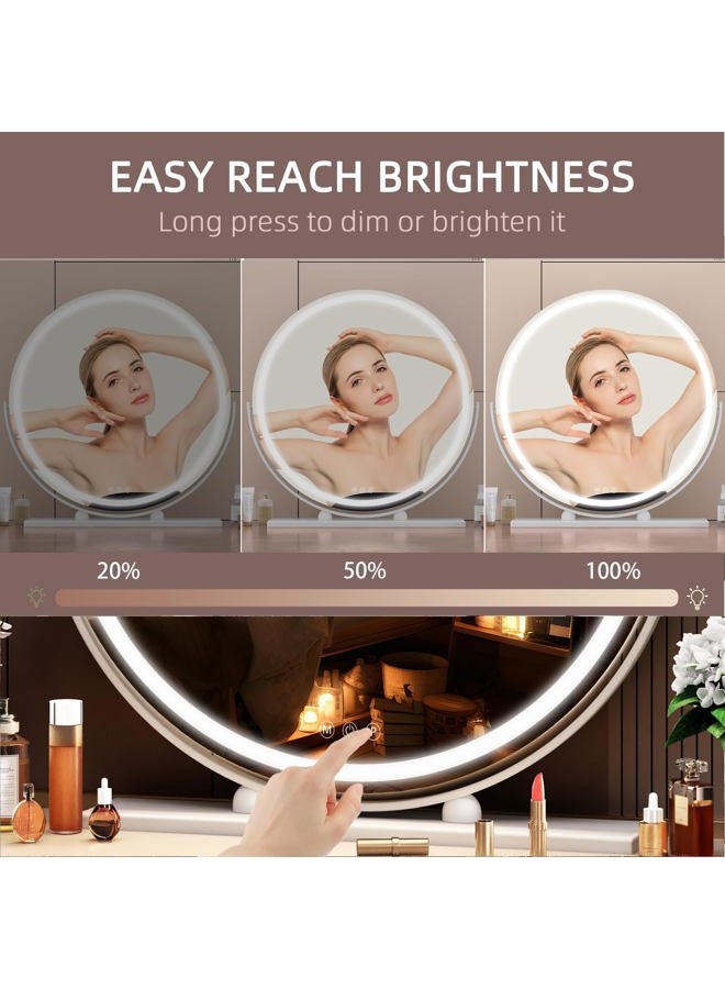 Hasipu Vanity Mirror with Lights, 24" LED Makeup Mirror, Lighted Makeup Mirror with Lights, Smart Touch Control 3 Colors Dimmable Round Mirror 360ｰRotation White Round - Image 3
