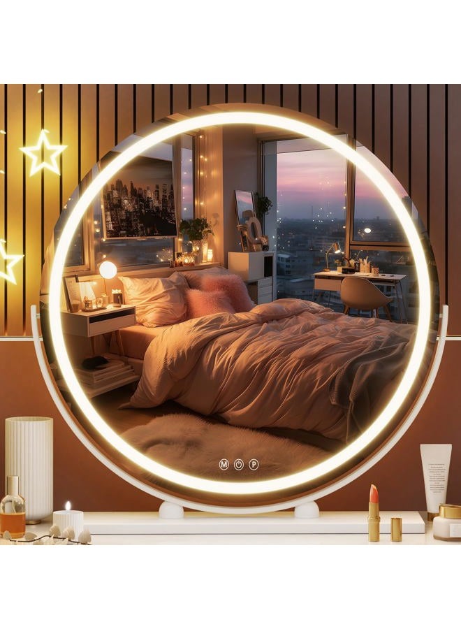Hasipu Vanity Mirror with Lights, 24" LED Makeup Mirror, Lighted Makeup Mirror with Lights, Smart Touch Control 3 Colors Dimmable Round Mirror 360ｰRotation White Round - Image 1