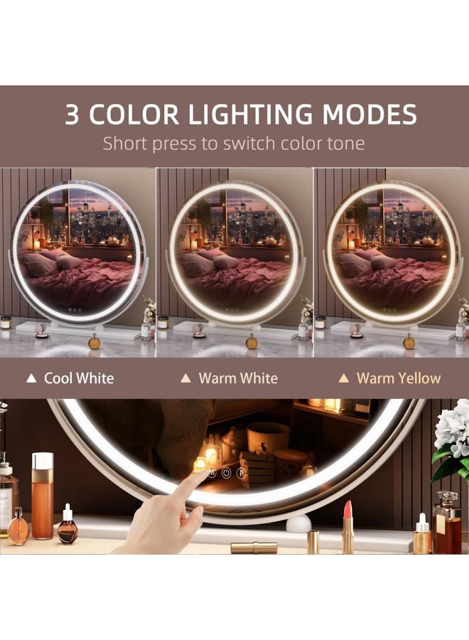 Hasipu Vanity Mirror with Lights, 24" LED Makeup Mirror, Lighted Makeup Mirror with Lights, Smart Touch Control 3 Colors Dimmable Round Mirror 360ｰRotation White Round - Image 2