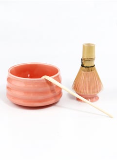Squarecircle 4-piece Japanese Matcha Set, Ceramic Matcha Bowl+Whisk Holder+Bamboo Whisk+Spoon,for Traditional Tea Ceremony-Coarse Ceramic Perfect Handmade Matcha Kit to Prepare Traditional Matcha Tea, 100% Natural Matcha Gift Kit (pink)  - Image 3