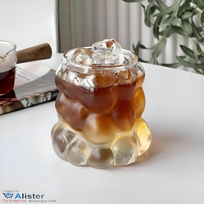 Drinking Bubble Glass Beer Glasses Bubble Shaped Glass Cups, Tumbler for Cold Coffee, Smoothies, Juice, Soda, Any Drink 310 mL (Pack of 2) - Image 3
