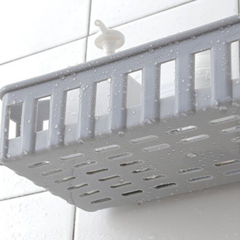 2pcs Bathroom Storage Shelf Free of Hole Rectangle Traceless Plastic Wall Rack for Home Toilet Bathroom (Light Gray) - Image 4