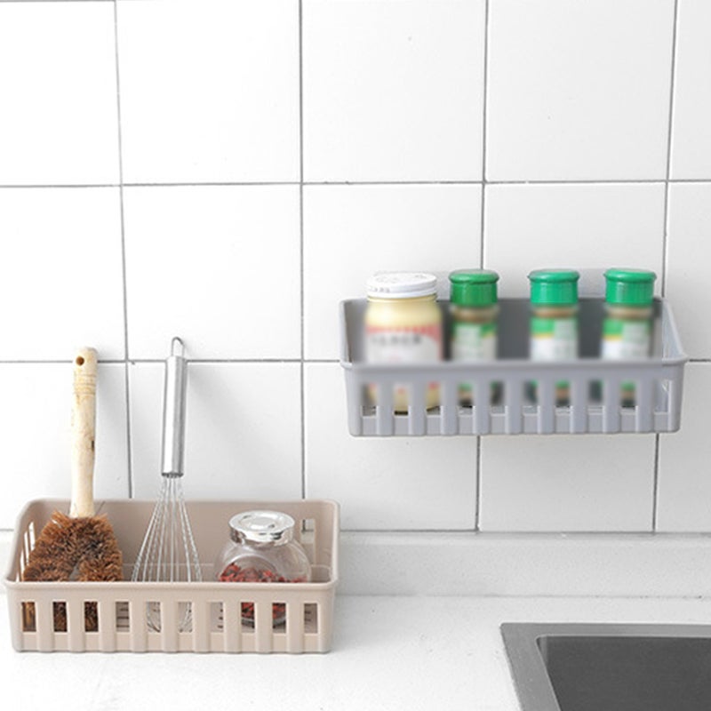 2pcs Bathroom Storage Shelf Free of Hole Rectangle Traceless Plastic Wall Rack for Home Toilet Bathroom (Light Gray) - Image 3