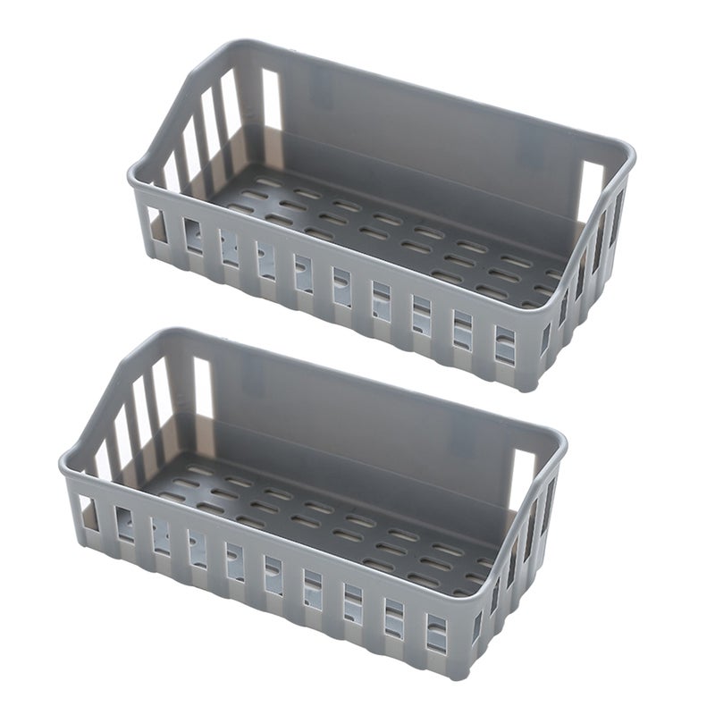 2pcs Bathroom Storage Shelf Free of Hole Rectangle Traceless Plastic Wall Rack for Home Toilet Bathroom (Light Gray) - Image 1