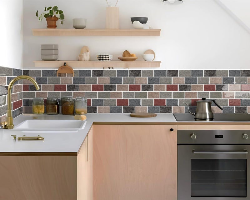 DEWOO Self Adhesive Wall Tiles 3D Fake Brick Effect Peel and Stick Backsplash Splashback for Kitchen Bathroom 10-Sheet (12"x 12") - Image 2