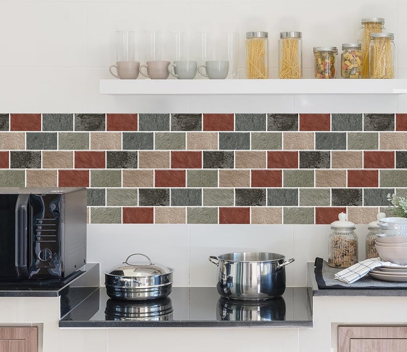 DEWOO Self Adhesive Wall Tiles 3D Fake Brick Effect Peel and Stick Backsplash Splashback for Kitchen Bathroom 10-Sheet (12"x 12") - Image 5