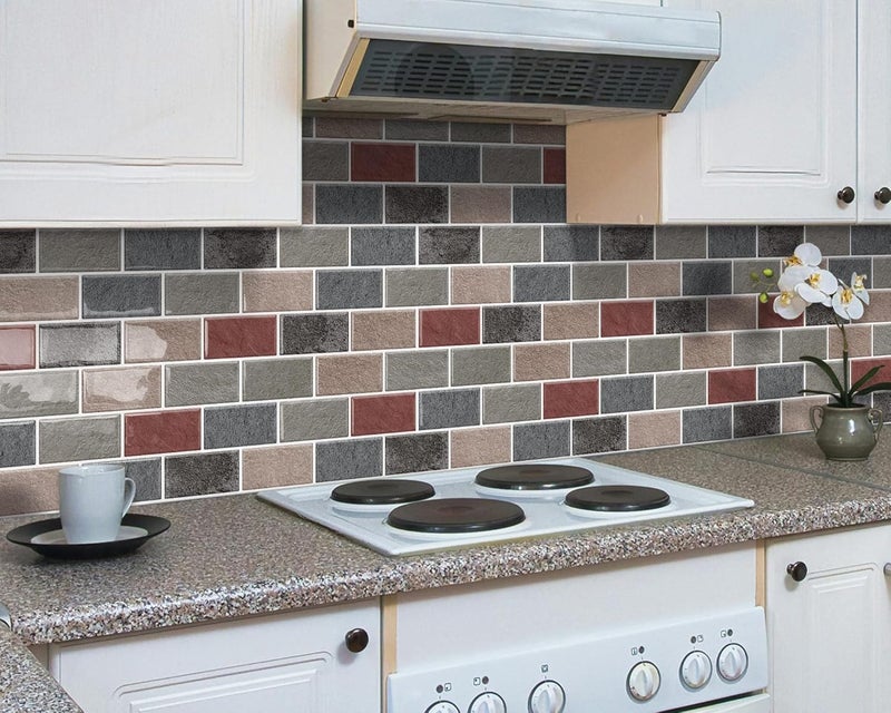 DEWOO Self Adhesive Wall Tiles 3D Fake Brick Effect Peel and Stick Backsplash Splashback for Kitchen Bathroom 10-Sheet (12"x 12") - Image 3
