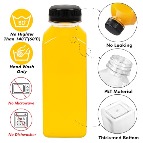 BAKHUK 10pcs 12oz Empty Plastic Juice Bottles with Caps, Plastic Water Bottles with Lids, Reusable Clear Bulk Beverage Containers for Juice, Milk and Other Beverages - Image 3