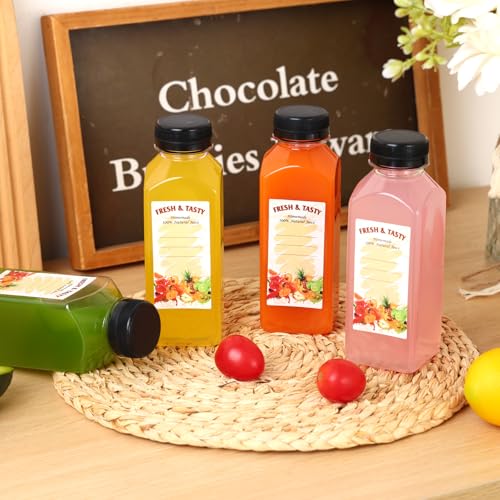 BAKHUK 10pcs 12oz Empty Plastic Juice Bottles with Caps, Plastic Water Bottles with Lids, Reusable Clear Bulk Beverage Containers for Juice, Milk and Other Beverages - Image 5