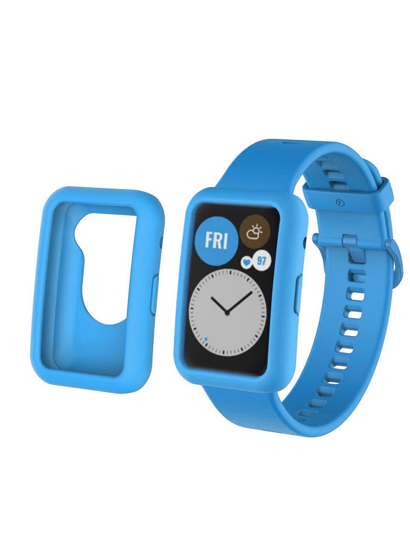 Bands Replacement and case for Huawei Watch Fit & Huawei Watch Fit New & Huawei Watch Fit Elegant, Band for Women Men,Silicone Quick Release Soft Rubber Replacement Watch Band  Sky Blue - Image 1