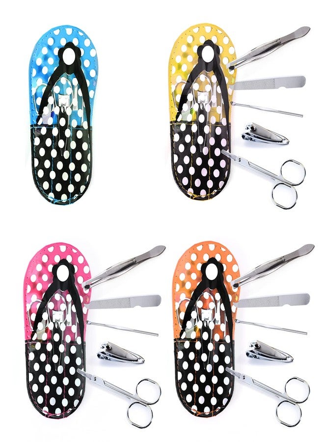 Spove Polka Dot Flip Flop Design Manicure Sets for teen Spa Party Favor Nail Set Bulk 4 Kits with Gift Bag - Image 1