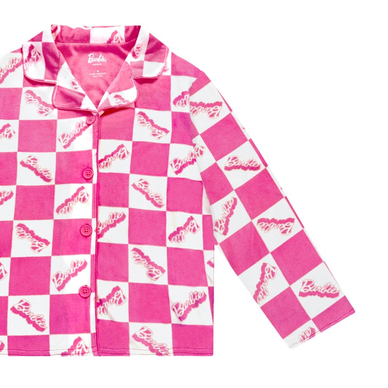 Barbie Girls Pajama Set - 2 Piece Girls Pjs Button Down Long Sleeve & Pants For Kids - Official Product Pink - Image 3