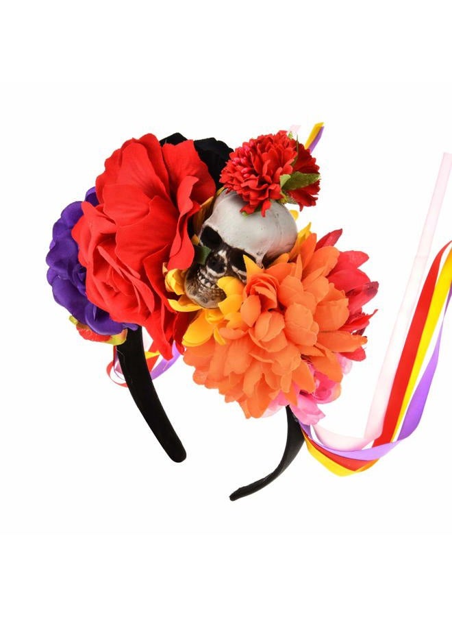 DreamLily Day of the Dead Headband Costume Rose Flower Crown Halloween Headpiece BC40 (Multicolored Crown) - Image 4