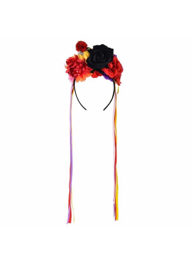 DreamLily Day of the Dead Headband Costume Rose Flower Crown Halloween Headpiece BC40 (Multicolored Crown) - Image 3