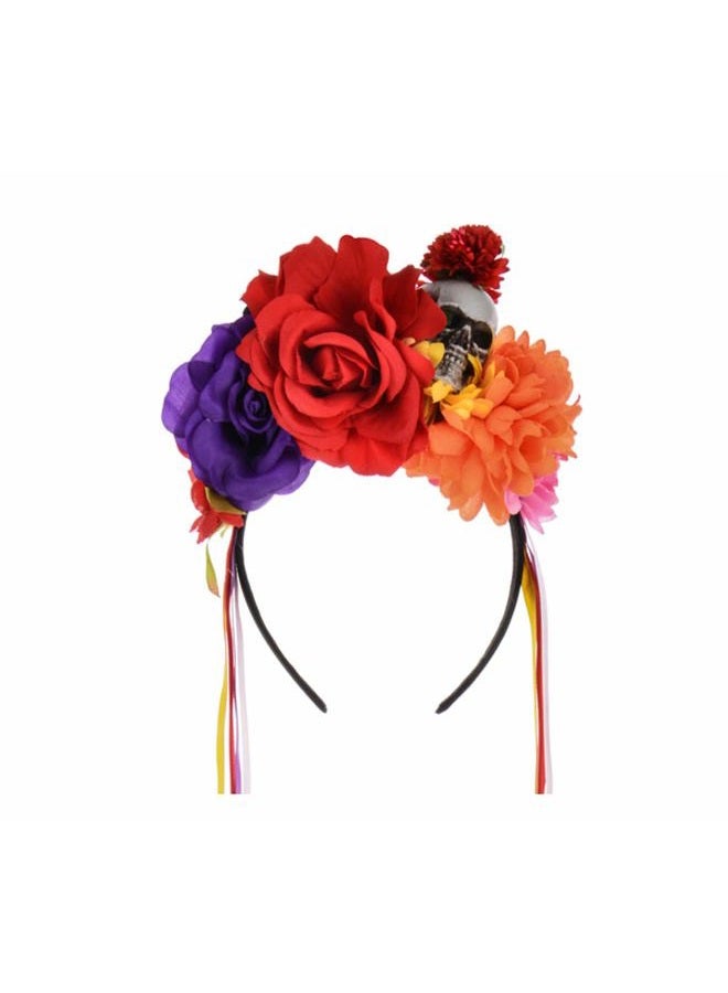 DreamLily Day of the Dead Headband Costume Rose Flower Crown Halloween Headpiece BC40 (Multicolored Crown) - Image 1