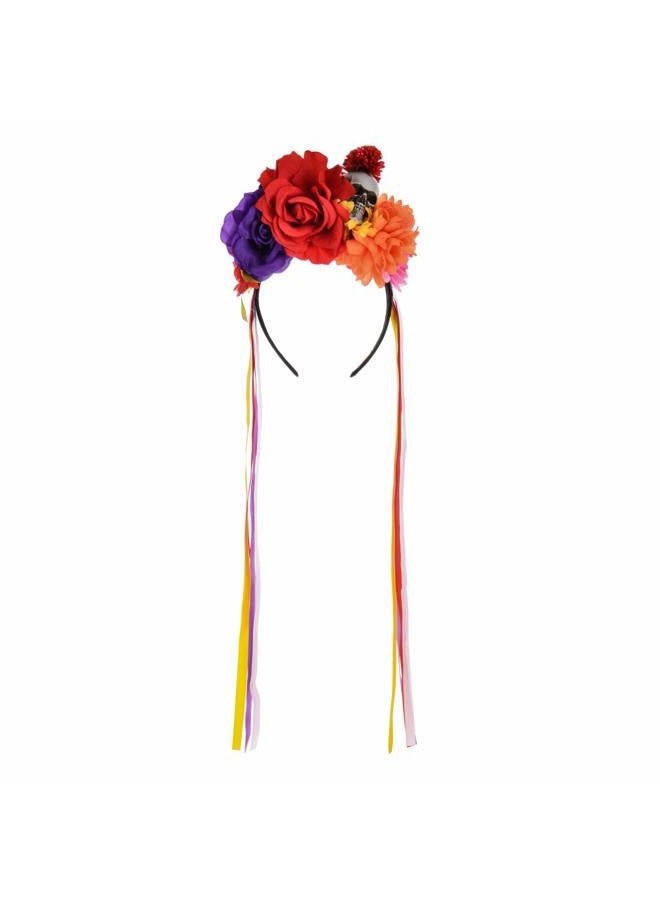 DreamLily Day of the Dead Headband Costume Rose Flower Crown Halloween Headpiece BC40 (Multicolored Crown) - Image 2