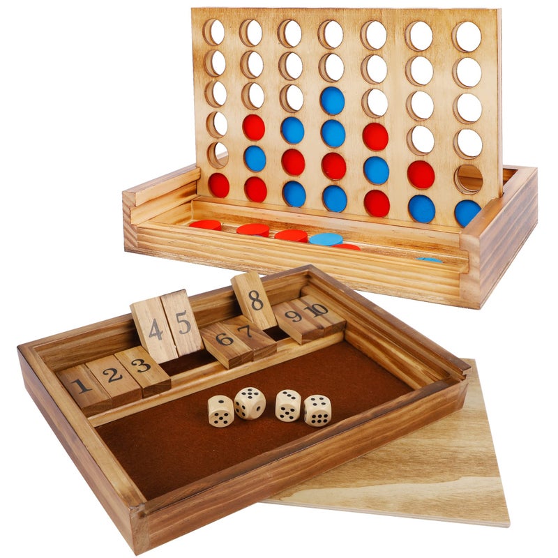 Glintoper Shut The Box 4 in a Row Tables Game Set Classic Wood Dice Game with Numbers Line Up 4 Game for Kids Family Living Room Rustic Coffee Table Decor Travel Game Strategy Board Games - Image 2