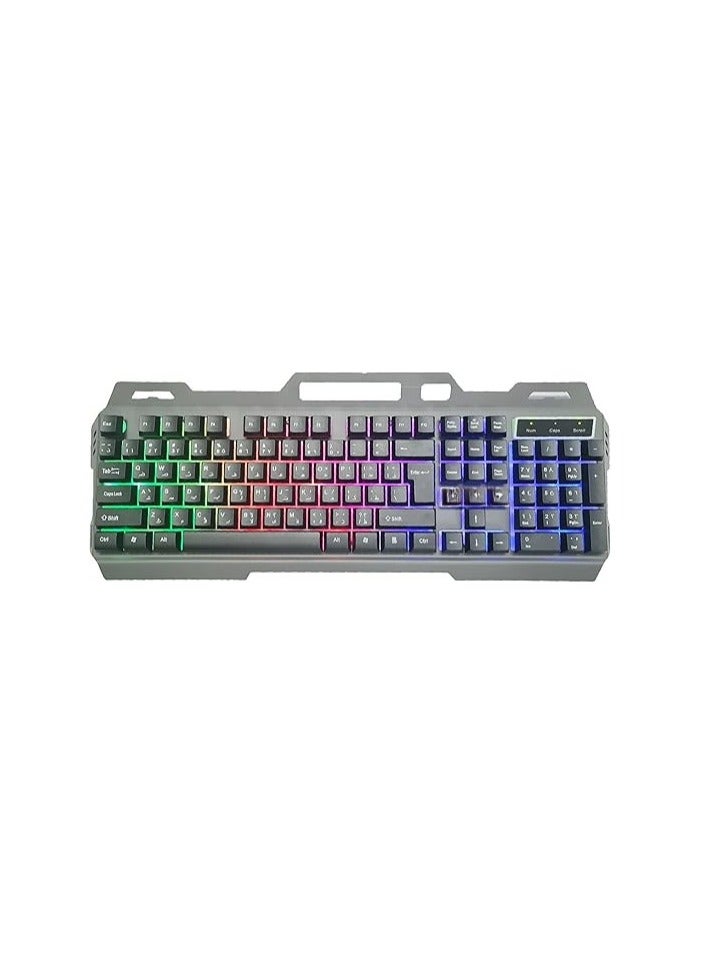 Gaming Keyboard with Rainbow LED Backlight, Metal Cover and Plastic Surface, 104 Arabic/English Keys – Black  - Image 1