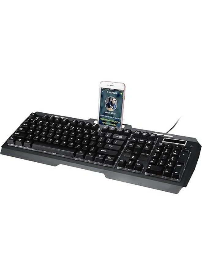 Gaming Keyboard with Rainbow LED Backlight, Metal Cover and Plastic Surface, 104 Arabic/English Keys – Black  - Image 2