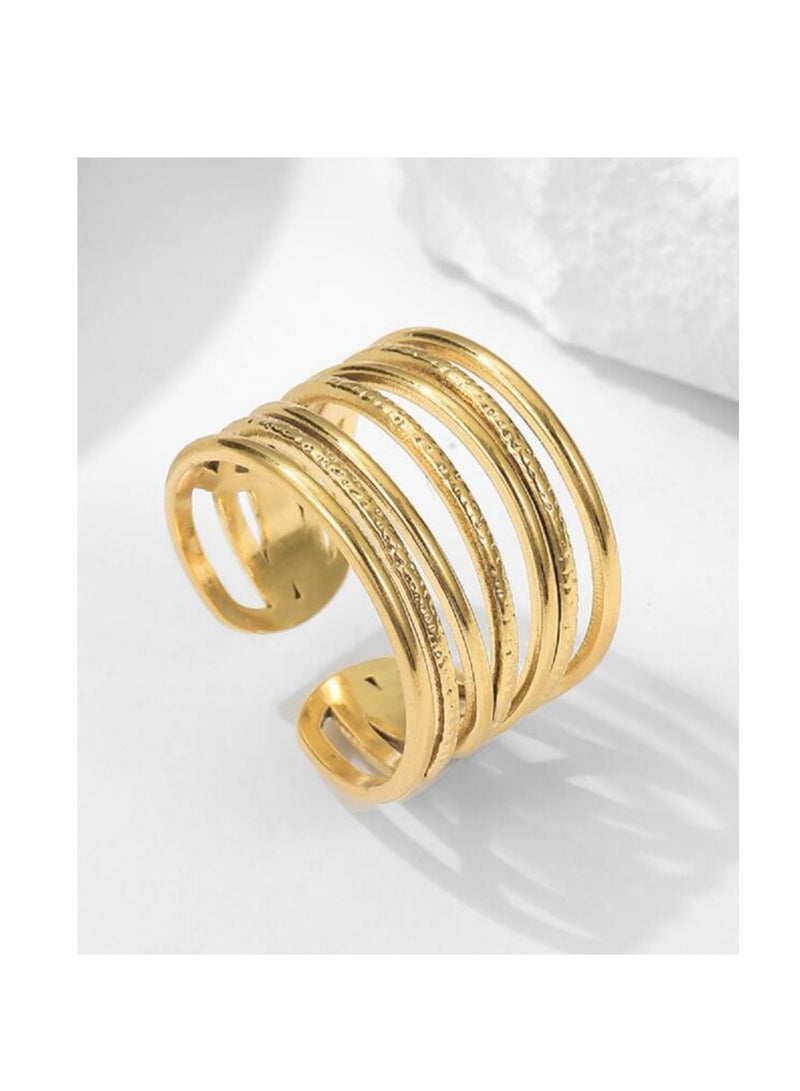 إيكوال خاتم نسائي من الاستانلس ستيل مطلي باللون الذهبي بمقاس موحد - Image 3